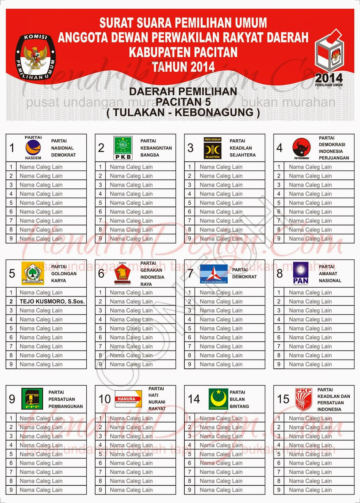 Order dan Contoh Desain Surat Suara Pemilu 2014 - Undangan 