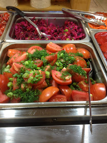 tomato and scallion on salad bar