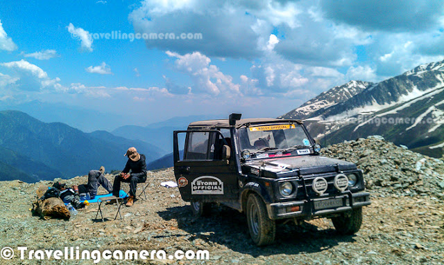 During last week of June, Nitin called up for 3rd Mughal Rally in Shrinagar. So the journey started early in morning at 5:00am from Gurgaon. This Photo Journey shares some of the moments captured in my HTC Desire HD MobileJourney started in Nitin's gypsy... Thankfully weather was comparatively better, but we also had AC in the gypsy to handle weather conditions... We stopped at various places in Punjab to have fresh sugarcane juice or lemon-soda.After smooth journey through Ambala, Ludhiana & Pathankot we reached Jammu at around 4:30 pm. Plan was to stay at Jammu and leave for Shrinagar in early morning. We stayed at Hari Niwas Palace which is near to AMAR MAHAL Palace in Jammu. It was beautiful place to stay. River on other side of the hotel with wonderful view makes this a great place to stay in Jammu.After refreshing halt at Jammu, next journey started at 5:00am with convoy of Mughal Rally Officials who had come from various parts of the country. Mughal Rally is basically organized by Himalayan Motorsports with support of J&K Bank and J&K Tourism department. Of course local administration, government, police and army are integral part of it's success. We came to Shrinagar from Jammu via old Mughal Road, as we wanted to understand the stretches one day before actually start our project on these hills. Most of the stretch has wonderful landscapes with snow capped hills looking into the beautiful valleys with white-water streams and waterfalls. It took approximately 6 hrs to reach Shrinagar from Jammu via Mughal Road. Mughal Road is good shape except few patches where work is under progress. We were in a convoy of around 15 vehicles... We stopped many times on the way to feel the change in weather, appreciate natural beauty all around and snacks..It was scrutiny day, we spent some time around Shrinagar Golf Club where all the formalities were happening. Capturing some scrutiny moments, we headed towards our hotel, Cetaur. After some snacks and meeting different folks I thought of heading towards Dal Lake. I was happy to see Dal Lake in well maintained condition. In fact, cleaning of the lake was in progress while we were there. I shall be sharing a separate Photo Journey on Dal Lake with more details about the way people live around this lake and how they commute to different parts of Shrinagar City Weather at Shrinagar was not very interesting as town is in foothills and very much crowded like other cities. Traffic Jams are very well popular in the city. So it's like any other Indian City...Again Road Journey had to be started at 2:30am. So we started towards Peer-Ki-Gali from Shrinagar on first day of Rally. After few hours of drive we reached the place and it was freezing cold there. Of-course, we were carrying some warm cloths but the chilly wind was unbearable in early morning. On top of that, we had to wait for Rally vehicles to come and there was enough time to start the rally. Now we were three - Nitin, Varun and Myself. We placed ourselves at various places in the stage.Day-1 was extremely tiring and ended with some good shots around Peer-ki-Gali. At around 5:00 pm we headed towards Shrinagar. It was time to take some rest & take backup of Camera-Cards. After dinner, it was time for early sleep as next day we had to start at 3:30am towards Sinthan Pass.Next day, journey started in Nitin's Gypsy at 3:30am from Hotel Centaur Shrinagar. It was 3 hrs of drive from Shrinagar to Sinthan Pass from where first stage had to start. Sinthan Pass was surrounded with while snow in extremely solid form although melting speed increased as sun came on top. Most of the regions around the Sinthan Pass had broken roads with lot of water flowing through them. Flow kept increasing with day, which was good for us to take some action shots with comparatively good compositions.All these days at Jammu & Kashmir were extremely hectic, but Nitin had everything in his Gypsy to make these travels comfortable. Sleeping bags/mats, Eatables, Gas for making Maggie etc... I can't list all the stuff we were carrying, as this is a good material to frame about MobileGIRI Photo Journey :Maggie Time at Sinthan Pass, J&K, INDIAAfter Stage-1 of Day-2, it's time to take some rest...