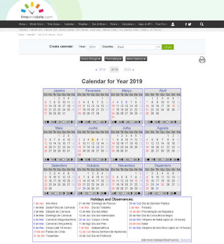 Calendar - Time and Date.com