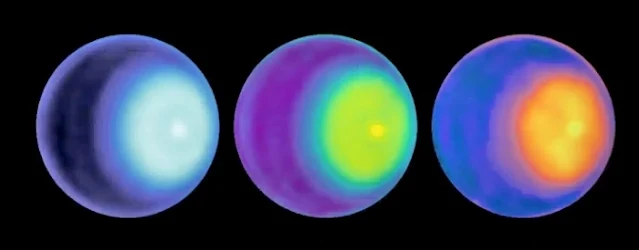 Aquí se ve el ciclón descubierto en el polo norte de Urano
