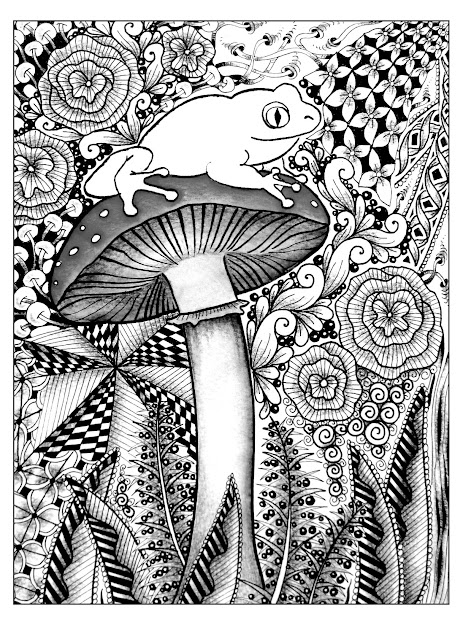 Free Coloring Page Coloringdifficultfrog Cute Frog On Mushroom