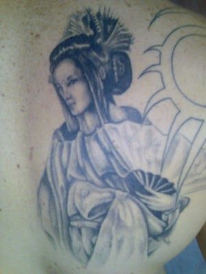 Japanese Girls Geisha Tattoo on Back Body Design geisha tattoo design