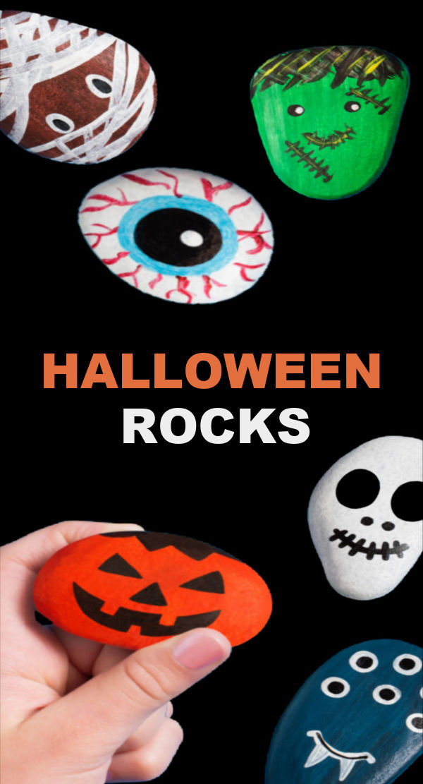 Spooky stones Halloween craft for kids using painted rocks #halloweencrafts #halloweenrocks #paintedrocks #growingajeweledrose #activitiesforkids