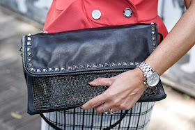 Zara leather studded clutch, Michael Kors silver watch, Fashion and Cookies, fashion blogger