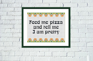 Feed me pizza funny cross stitch pattern - Tango Stitch