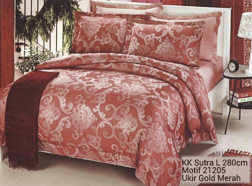 Sprei King Koil Sutra Ukir Gold Merah