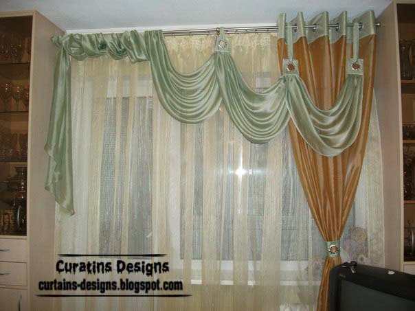 Unique living room curtain design, green drapes | Curtain Designn