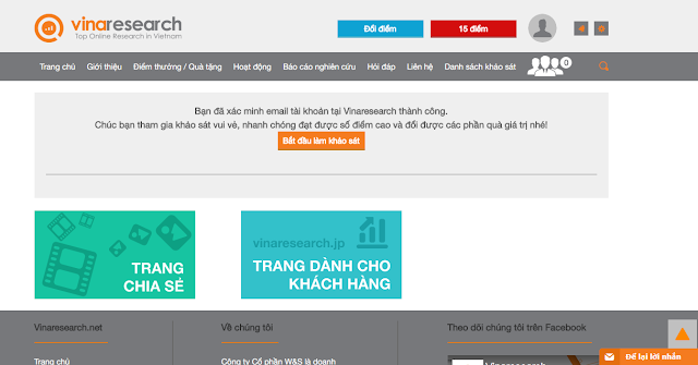 Xác thực thành công khảo sát vinaresearch 