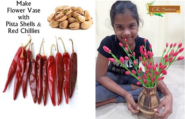 How to Make Flower vase Pista shell crafts easy on Red chillies
