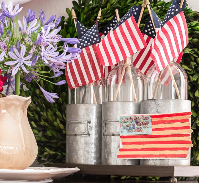 mini American flags in glass jars