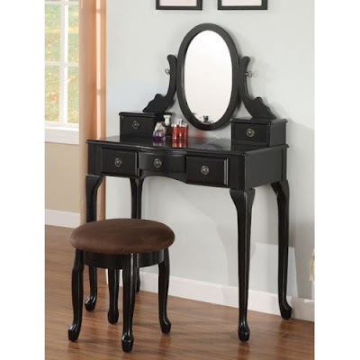 2pc Vanity  Set with Stool in Black Finish