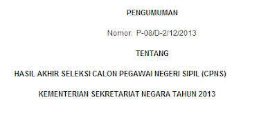 Pengumuman Hasil Tes TKB Wawancara CPNS Sekretariat Negara 24 Desember 2013