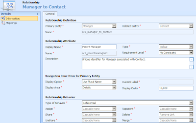 Settings for Custom Entity relationship