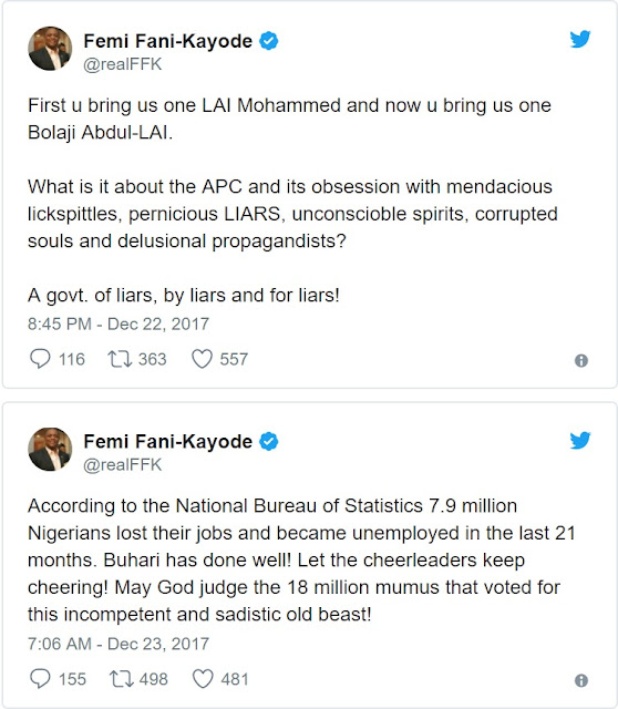 May God Judge Those That Voted for This Incompetent Old Beast - Fani Kayode Blast Buhari Over 7million Job Loss