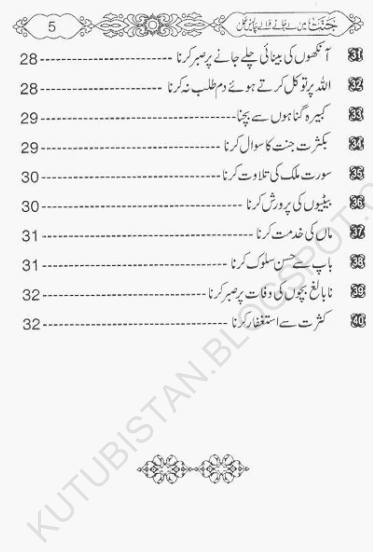 contents of Jannat Me Le Janay Walay 40 Amal Pdf Book