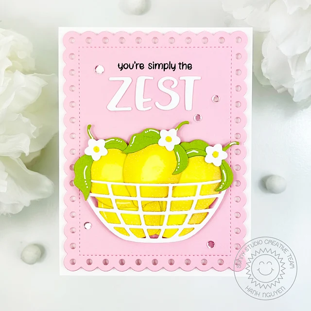 Sunny Studio Stamps: Fresh Lemon & Build-A-Bowl Card by Hanh Nguyen (featuring Frilly Frame Dies, Punny Fruit Greetings)