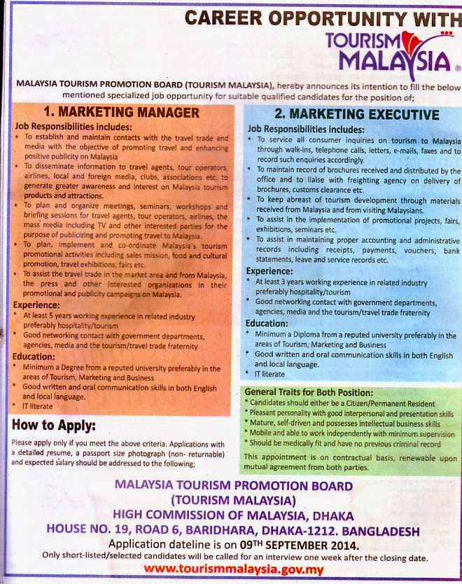 All Newspaper Jobs: Malaysia Tourism Promotion Board ...