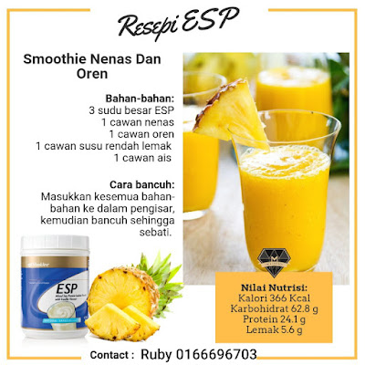 Resepi Smoothie ESP Shaklee Nenas Oren