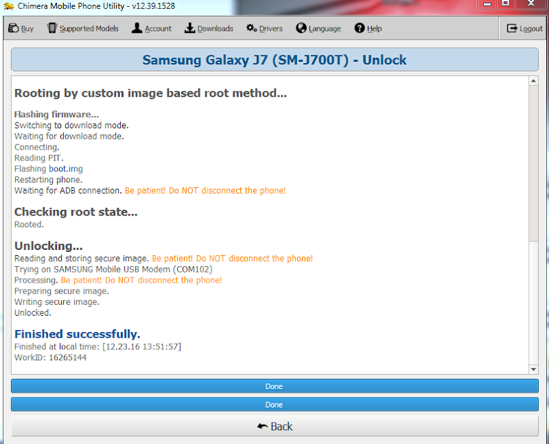 Samsung SM-J700T J700TUVU2APJ3 unlock by chimera ok 