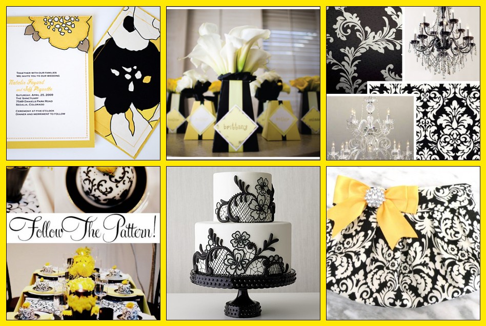Bridal Inspiration Board Yellow Black Damask