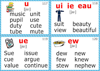 esl phonics flashcards long u sound