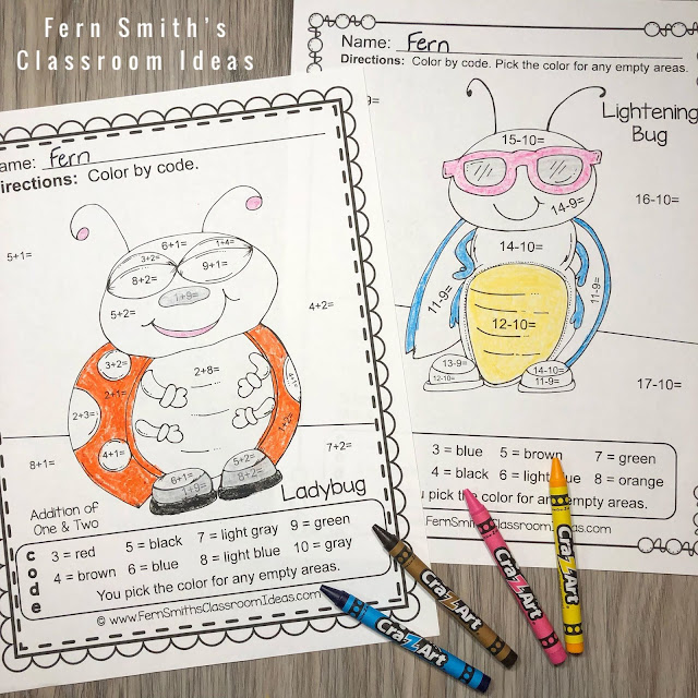 Looking For Some New Spring Addition and Subtraction Color By Numbers for Your Class? Color By Numbers Spring Bug Fun Addition and Subtraction Bundle. TEN Color By Numbers Addition and Subtraction Spring Bug Fun with Numbers - Color By Numbers Printables for some Spring Math Fun in your kindergarten or first grade classroom! #FernSmithsClassroomIdeas