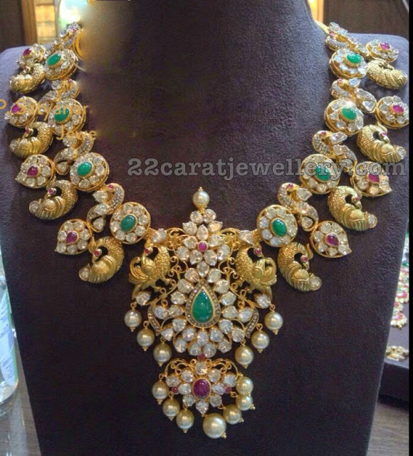 Pachi Work Mango Necklace by Satyanarayana Jewellery