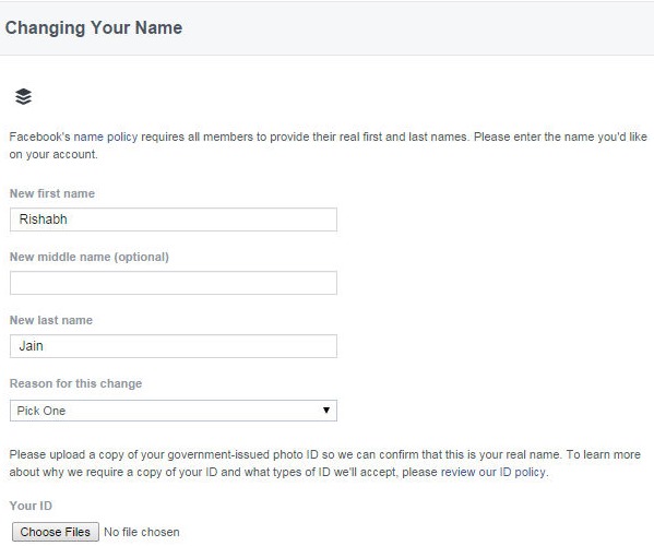 facebook name change application