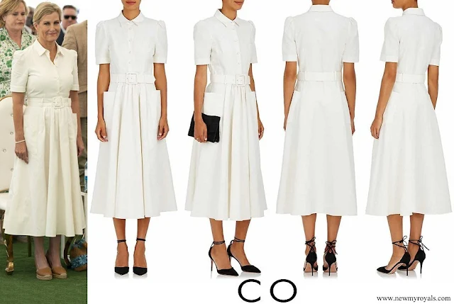 The Countess of Wessex wore CO Pique Linen Cotton Belted White Shirtdress