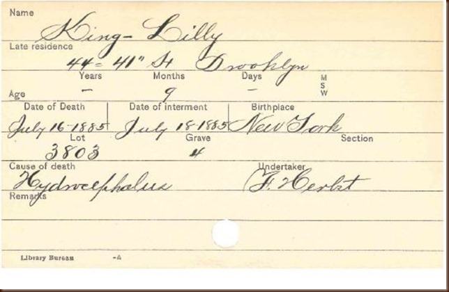 King Lilly 1885 burial record