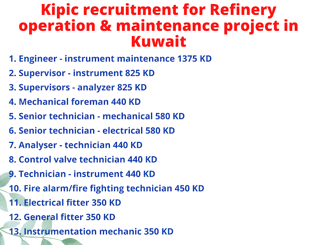 Kipic recruitment for Refinery operation & maintenance project in Kuwait