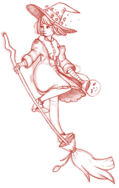 gaiaonline glucose art sketch witch broom red