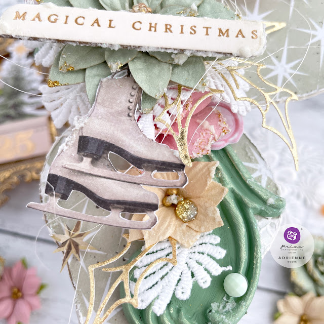 Vintage Christmas ornament shaped mixed media project created with products from Prima Marketing's Christmas Market collection and Finnabair mixed media art mediums.