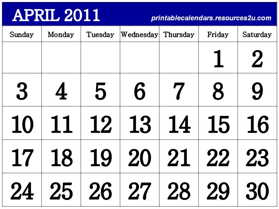 2011 Calendar Download Free. Free April 2011 Calendar