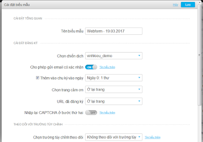 Cài đặt biểu mẫu