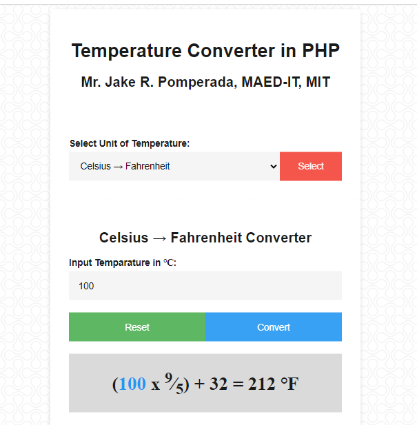 Free Programming Source Codes And Computer Programming Tutorials Temperature Converter In Php