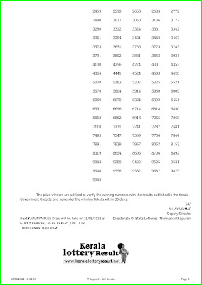 Kerala Lottery Result 18.8.22 Karunya Plus KN 434 Lottery Result online