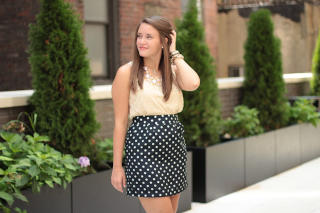 f21 polka dot shirt, statement necklace, bauble bar necklace, double dots, double polka dots