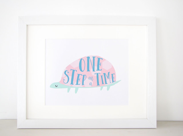 Motivational Digital Download Print, One Step at a Time tortoise art, Printable Instant Download, Kids Room Classroom Office Decor, Inspirational Animal Illustration Wall Art athenaandeugenia