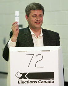 Current Prime Minister Harper at a voting station