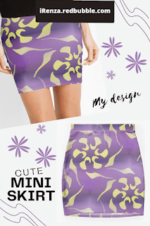 Yellow symmetric pattern on purple Mini Skirt.