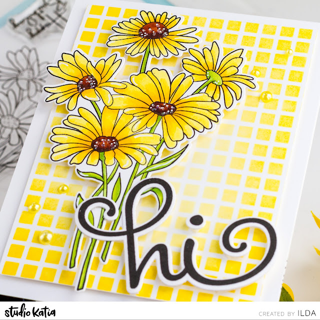 Hello, Fall Floral Card,Studio Katia, Daisy Bunch, Simply 'Hi' Stamp,copics,Ink Blending,Card Making, Stamping, Die Cutting, handmade card, ilovedoingallthingscrafty, Stamps, how to,