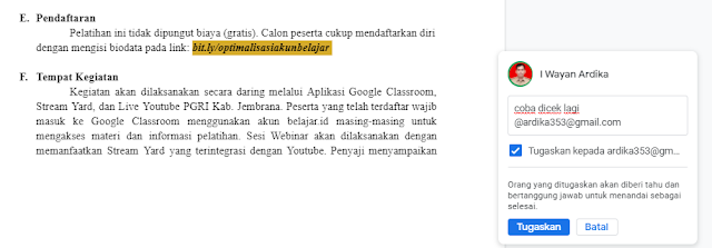 cara menugaskan komentar google doc