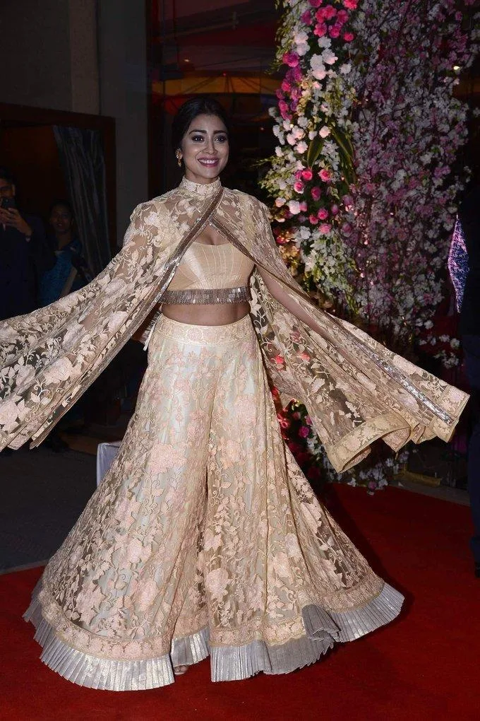 Model Shriya Saran At Wedding Reception In Pink Dress