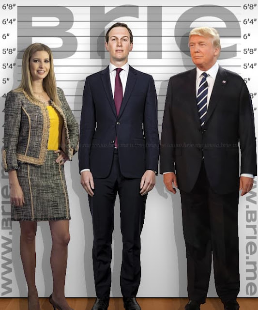 Jared Kushner standing with Ivanka Trump and Donald Trump