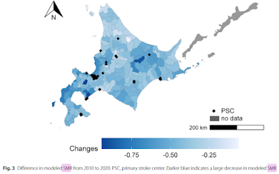 脳梗塞死亡率が改善した地域の図