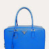 Prada Womens Saffiano Lux Top Handle Bag in Blue Leather Handbag Purse BL094F F0215