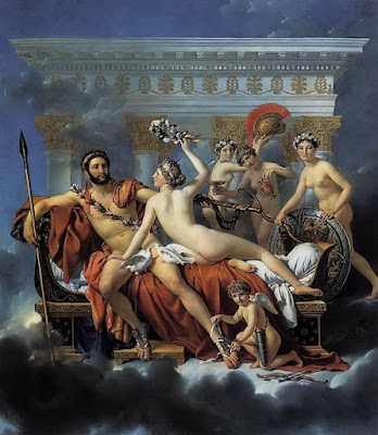 Ares, Afrodita y las tres Gracias. Jacques-Louis David. 1824. Museo de Arte de Bruselas (Bélgica). https://pinceladasdelpasado.blogspot.com/2023/01/el-olimpo-y-sus-dioses.html