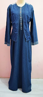 gamis jeans ismah jumbo biru | khisan fashion jual gamis mukena jilbab cantik terbaru malang